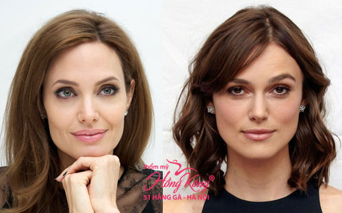 Trong khi đó, nhiều ngôi sao ở phương Tây như Angelina Jolie (trái) hay Keira Knightley (phải) sở hữu khuôn mặt vuông vức nhưng vẫn được coi là những biểu tượng sắc đẹp hàng đầu Hollywood
